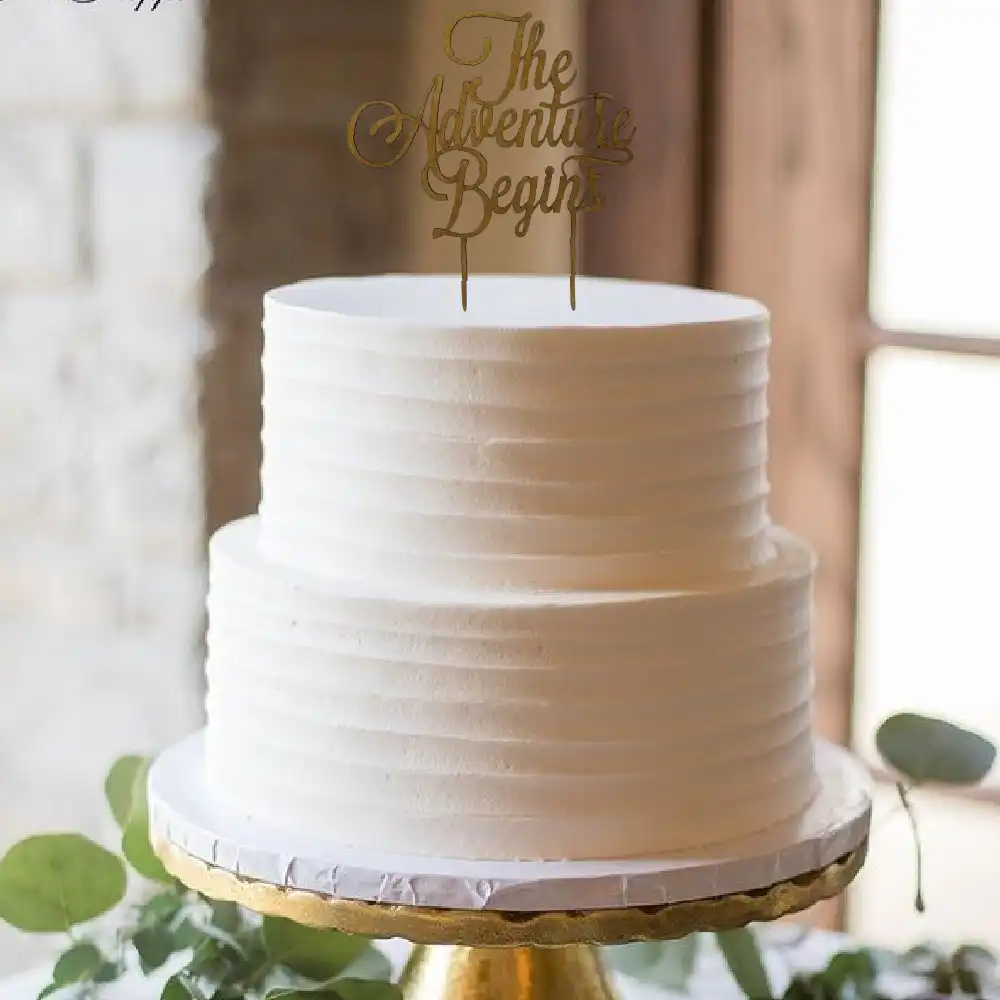 The Adventure Begins Cake Topper-Gold Acrylic